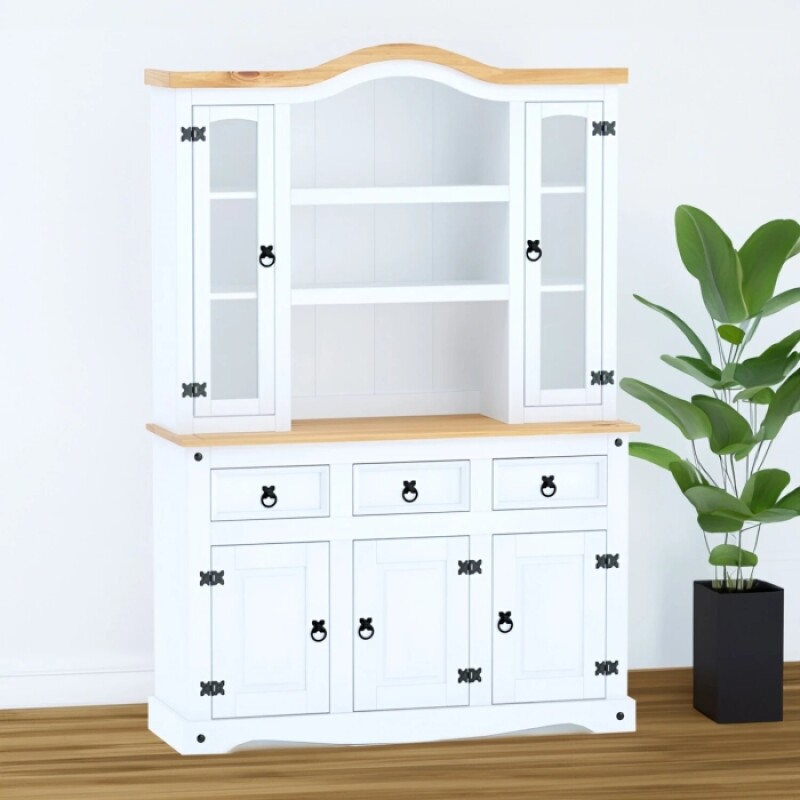 Cristalero Con Alzada Rustico 5 Puertas 3 Cajones Blanco Mie Cristalero Con Alzada Rustico 5 Puertas 3 Cajones Blanco Mie