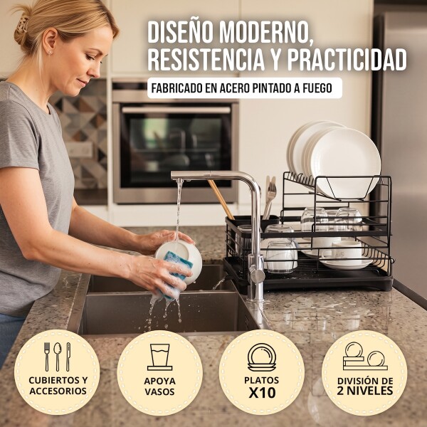 Escurridor Seca Platos Vajilla 2 Niveles Con Bandeja Drenaje Agua Cocina Imback Color Negro Escurridor Seca Platos Vajilla 2 Niveles Con Bandeja Drenaje Agua Cocina Imback Color Negro