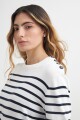 Sweater a rayas con botones en hombro BLANCO