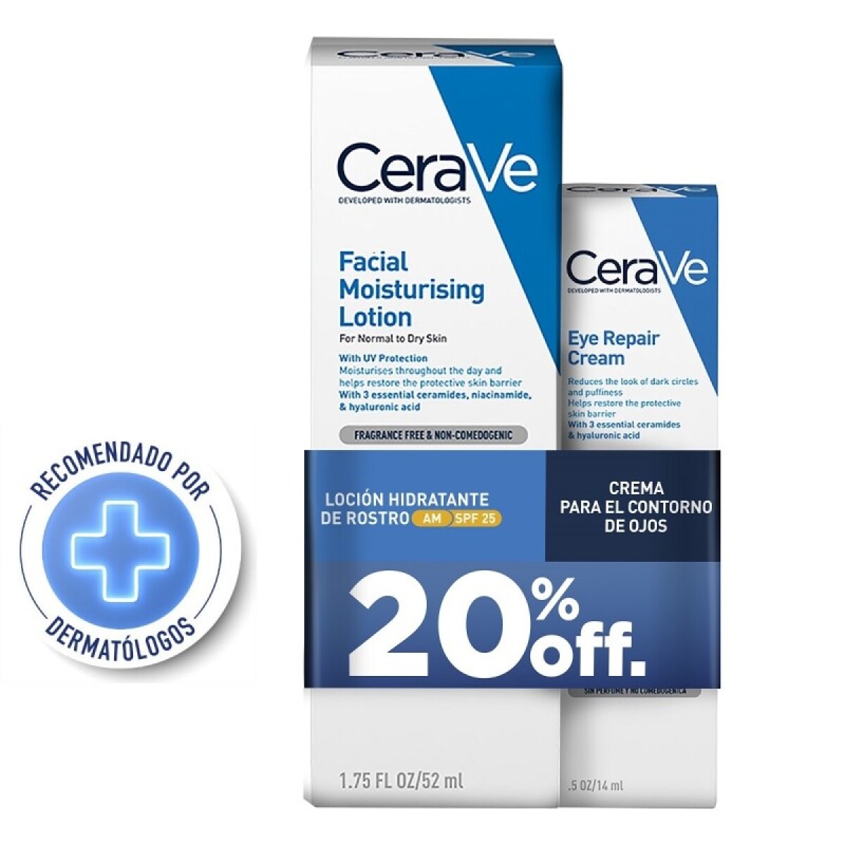 CeraVe Pack Crema Hidratante AM 52 ml + Contorno de Ojos 14 ml | Hidratación Diaria y Protección Solar 