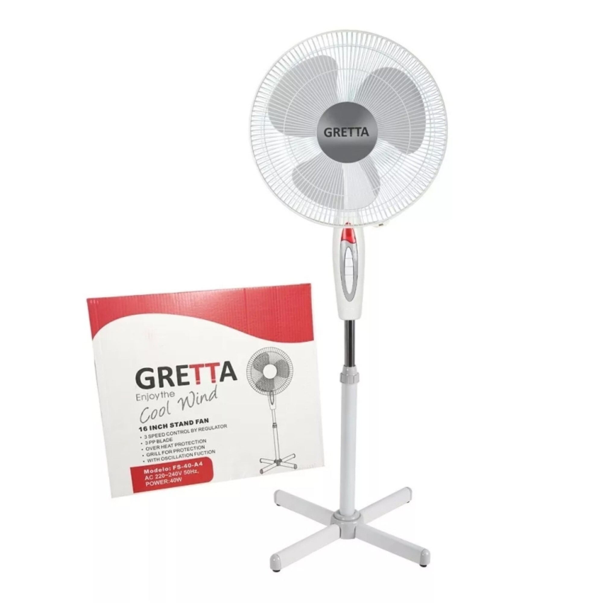 Ventilador Silencioso y Oscilante Gretta 3 Velocidades Altura Ajustable y  Luz para Botones — Mulata Muebles