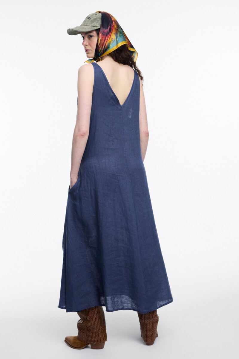 VESTIDO ESCOTE V Azul