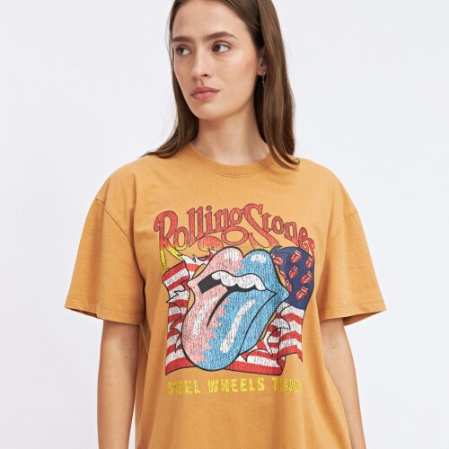 Remera Dama M/C Alg.C/Estam.Oversize N+ Tabaco