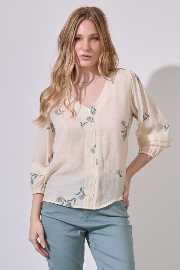 Blusa Gasa Botones BEIGE/MULTI