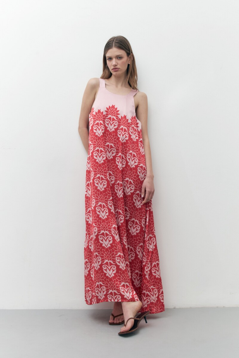Maxi vestido con estampa bicolor rojo
