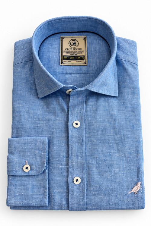 Camisa lino Short Collar Washed Sky