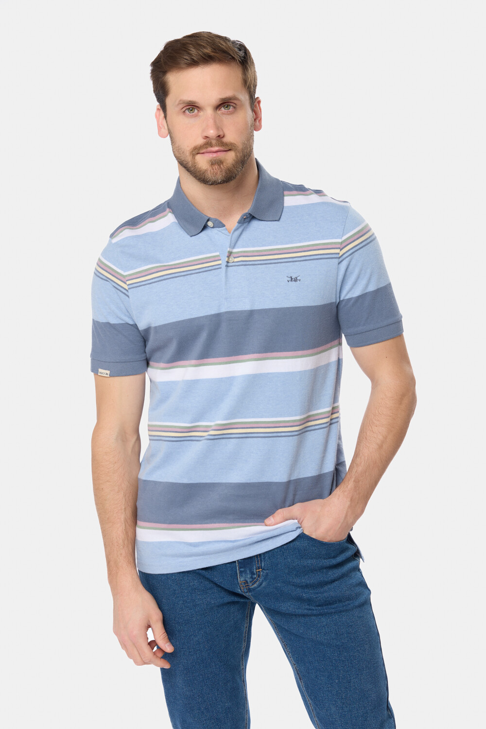 REMERA POLO RAYADA JERSEY Celeste
