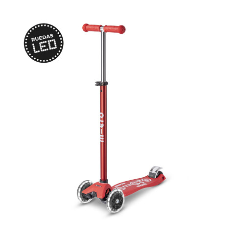 Monopatín Micro Maxi Deluxe LED Ajustable con 3 Ruedas ROJO