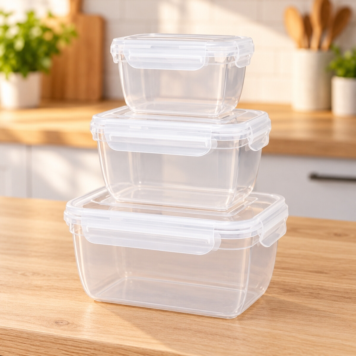 Set x3 Pote hermético rectangular 550 / 1000 / 1800 ml - TRANSPARENTE 
