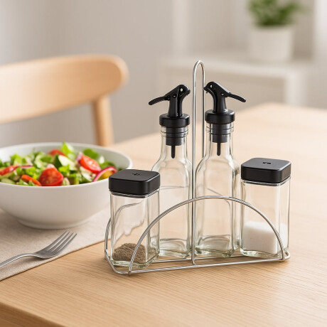 Set Especieros de Vidrio con Soporte Metal Set Especieros de Vidrio con Soporte Metal