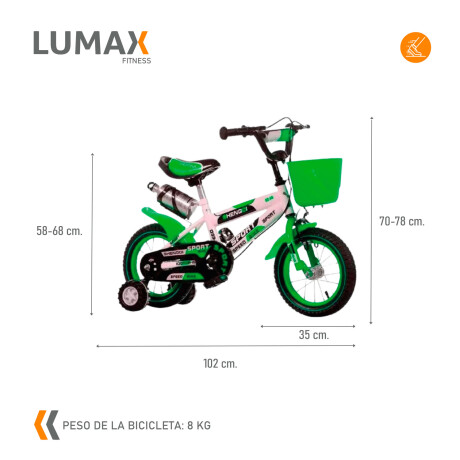 Bicicleta Rodado 12 Con Canasto Y Caramañola Niño Niña Verde