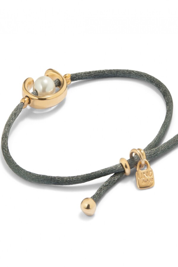 PULSERA DE HILO NEGROSO CON PERLA SHELL FORNITURA BAÑADA EN ORO 18K. Pulsera