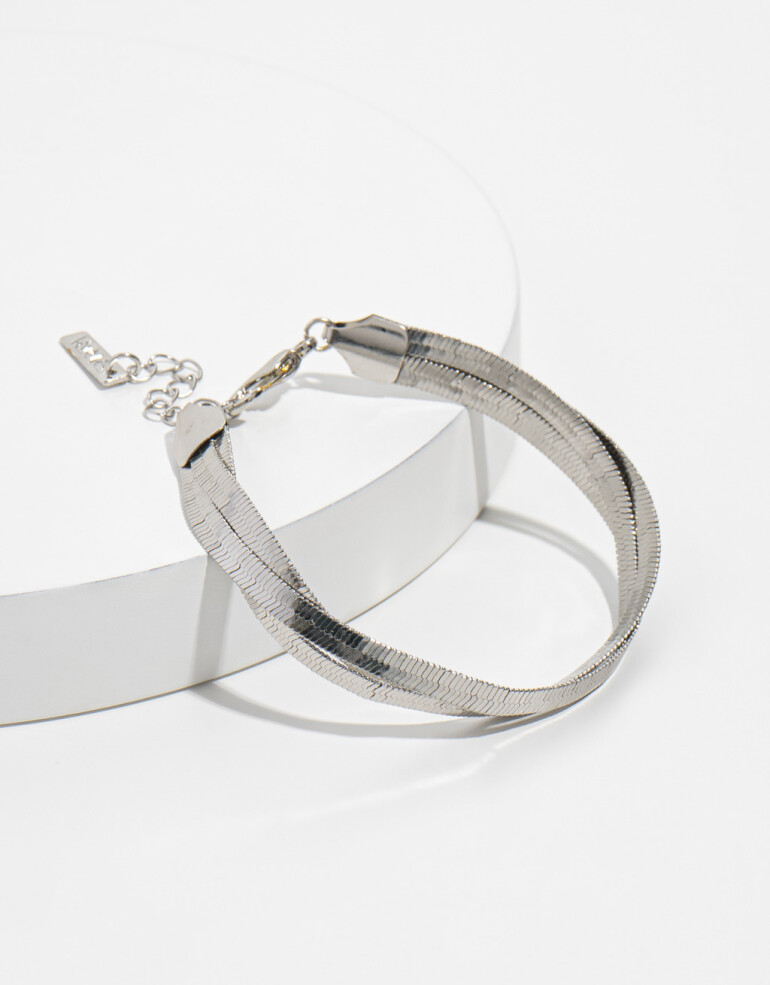 Pulseras Flexibles Metal Pulsera Con Triple Cadena - Plateado Rodio