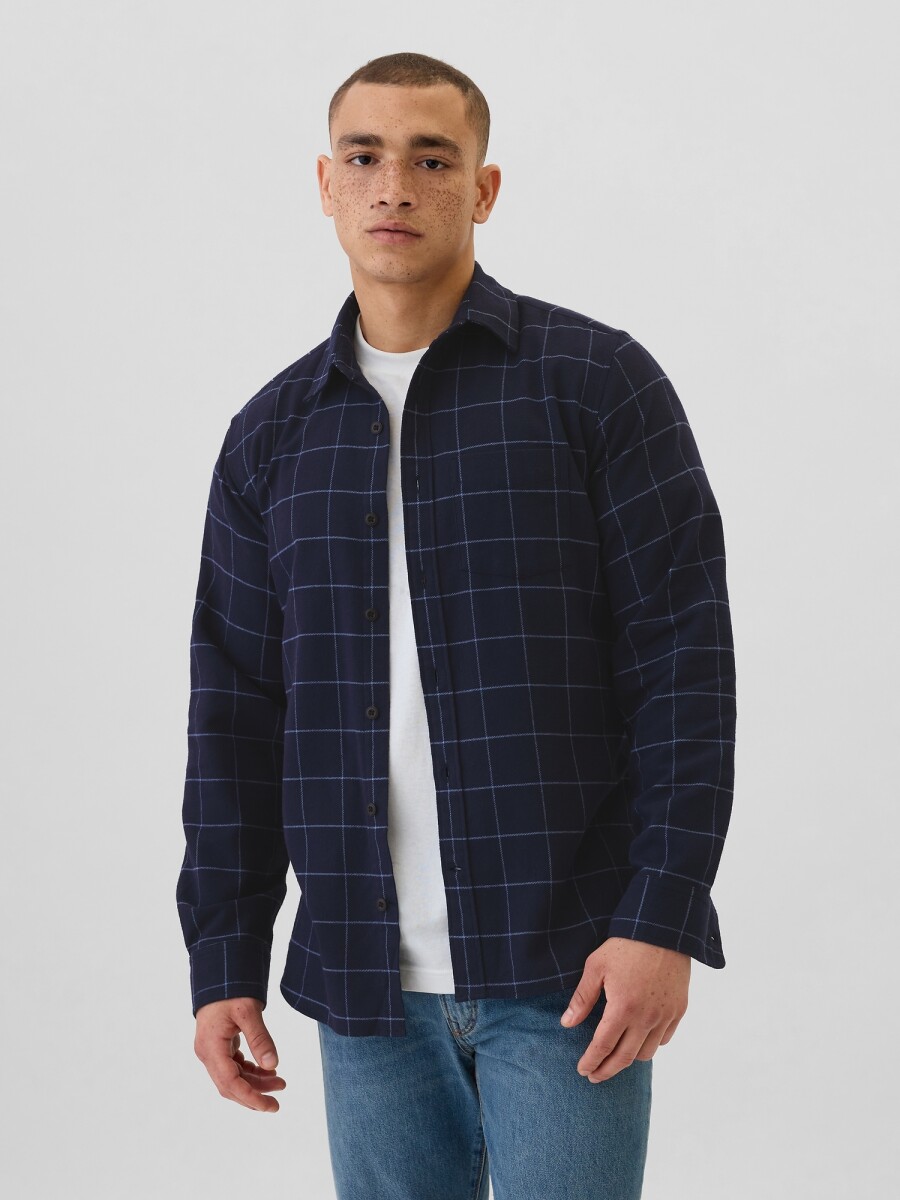 Camisa Standard Franela Hombre - Navy Windowpane 