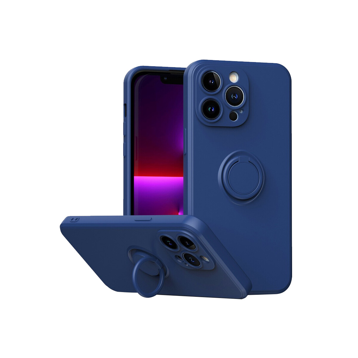 Protector iPhone 14 Pro Max engomado con anillo color azul 