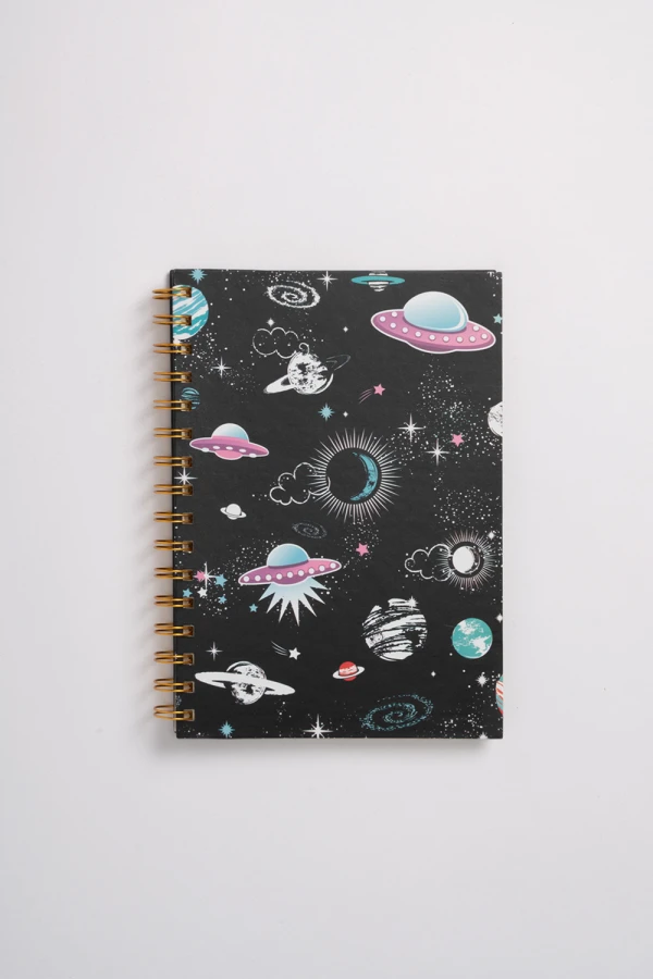 Libreta espirales estampa Espacio Negro