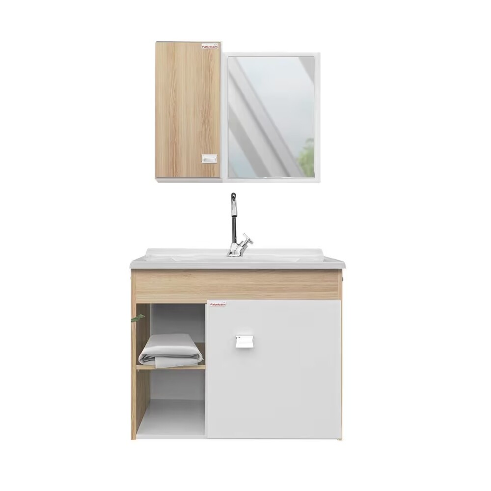 Mueble de baño suspendido Sophia Roble 60cm bacha de resina natural y espejo con botiquín Mueble De Baño Suspendido Sophia Roble 60cm Bacha De Resina Natural Y Espejo Con Botiquín