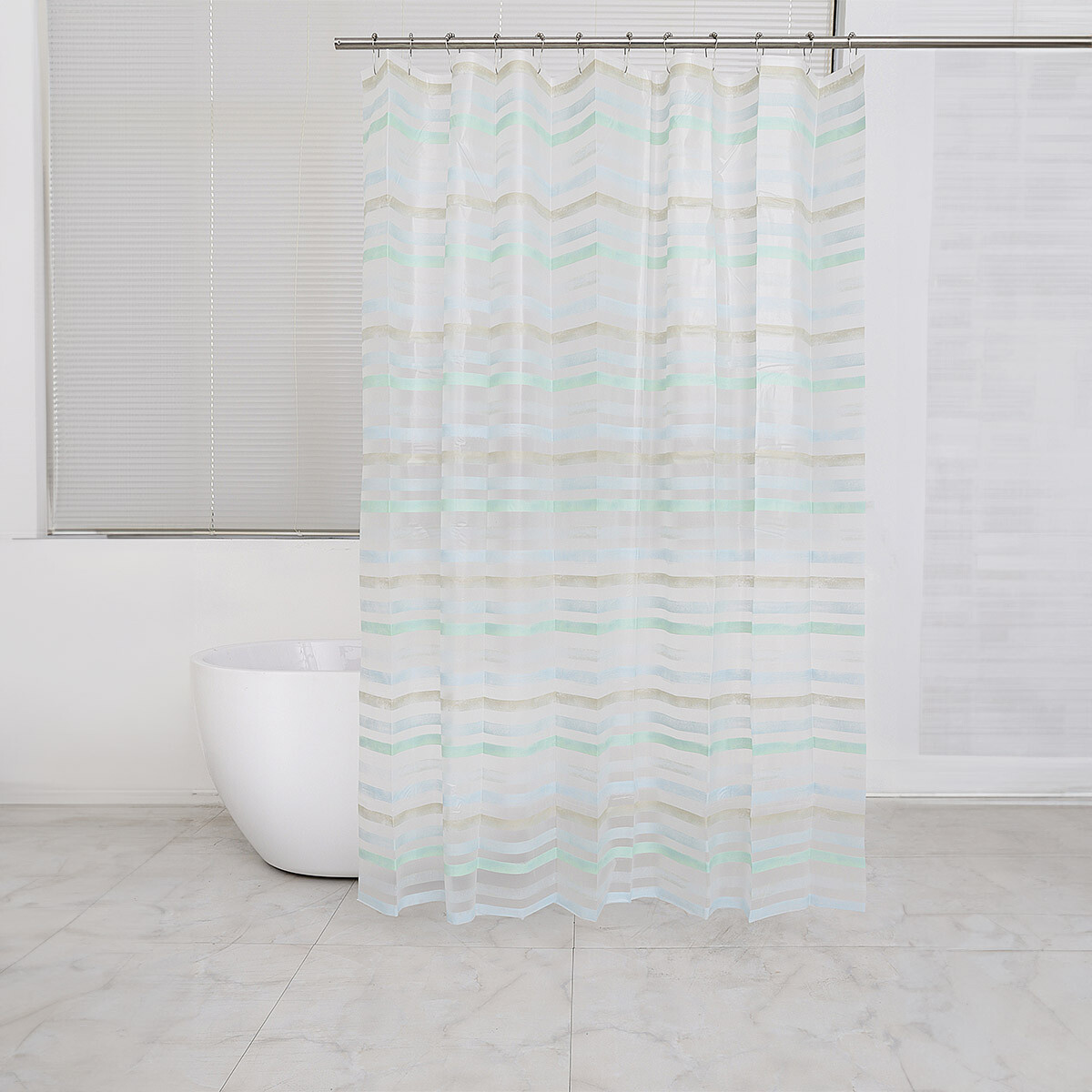 Cortina Baño Bukara con Argollas 180 x 180 cm - 209 RAYAS CELESTE 
