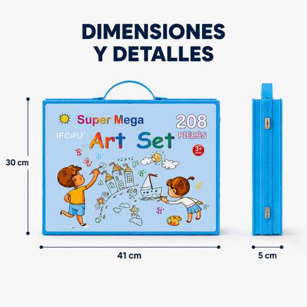 Set Kit Arte Dibujo Y Pinturas 208 Piezas Valija Infantil Variante Color Azul