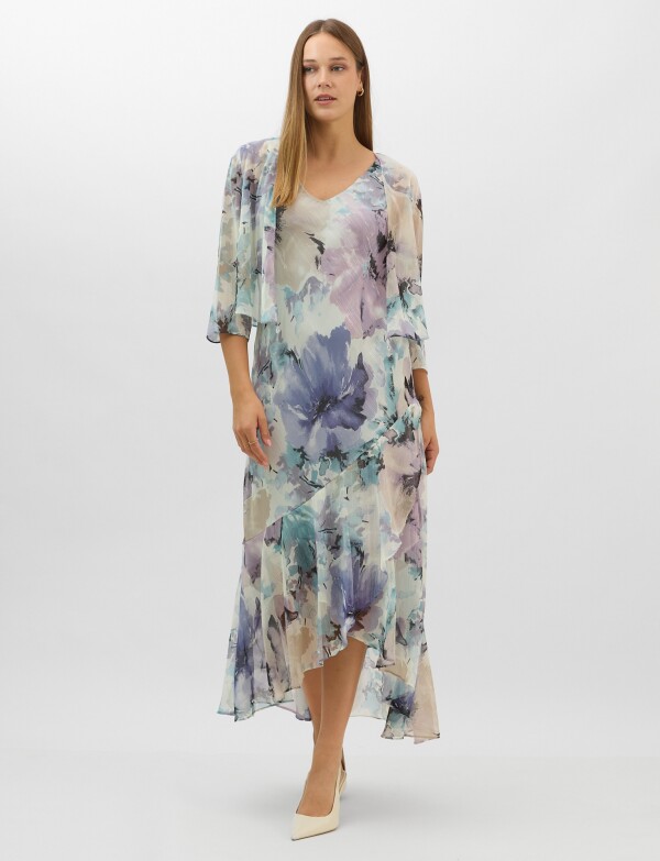 Conjunto Vestido & Chaqueta Gasa Flores MULTI/LAVANDA