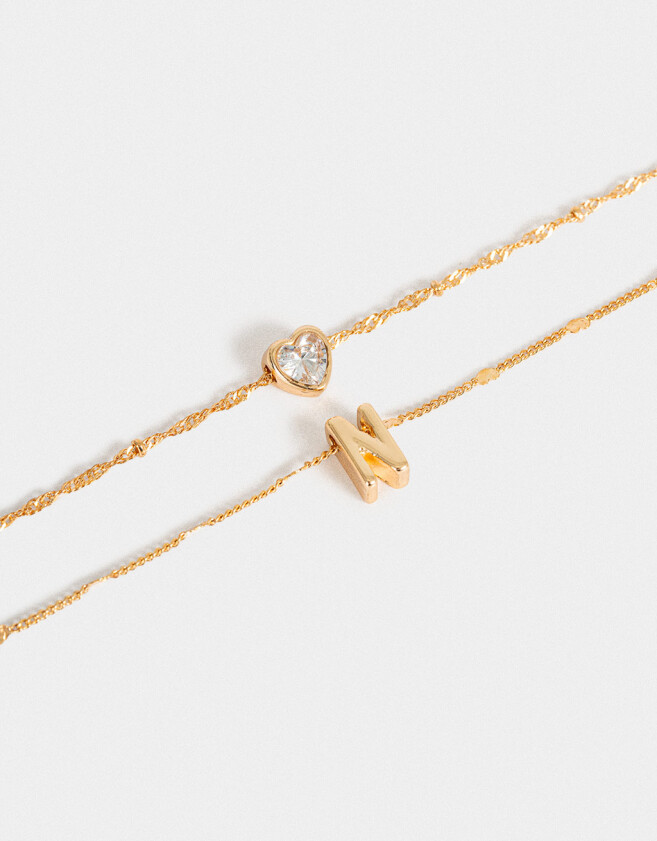 Collares Cortos Con cubic zirconia Collar Corto Cubic Inicial "n" - Dorado