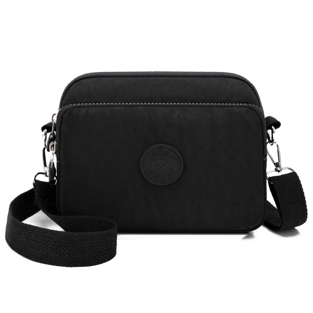 Bandolera dama de tela nylon con doble cierre - Negro 
