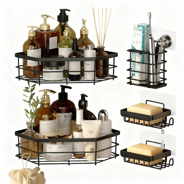 Set X5 Estante Organizador Esquinero Ducha Baño Jabonera Accesorios Con Adhesivo Imback Color Negro Set X5 Estante Organizador Esquinero Ducha Baño Jabonera Accesorios Con Adhesivo Imback Color Negro
