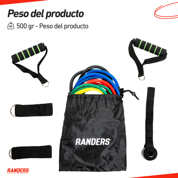 Set Bandas Elásticas tubo de Resistencia con Bolso Randers Set Bandas Elásticas tubo de Resistencia con Bolso Randers
