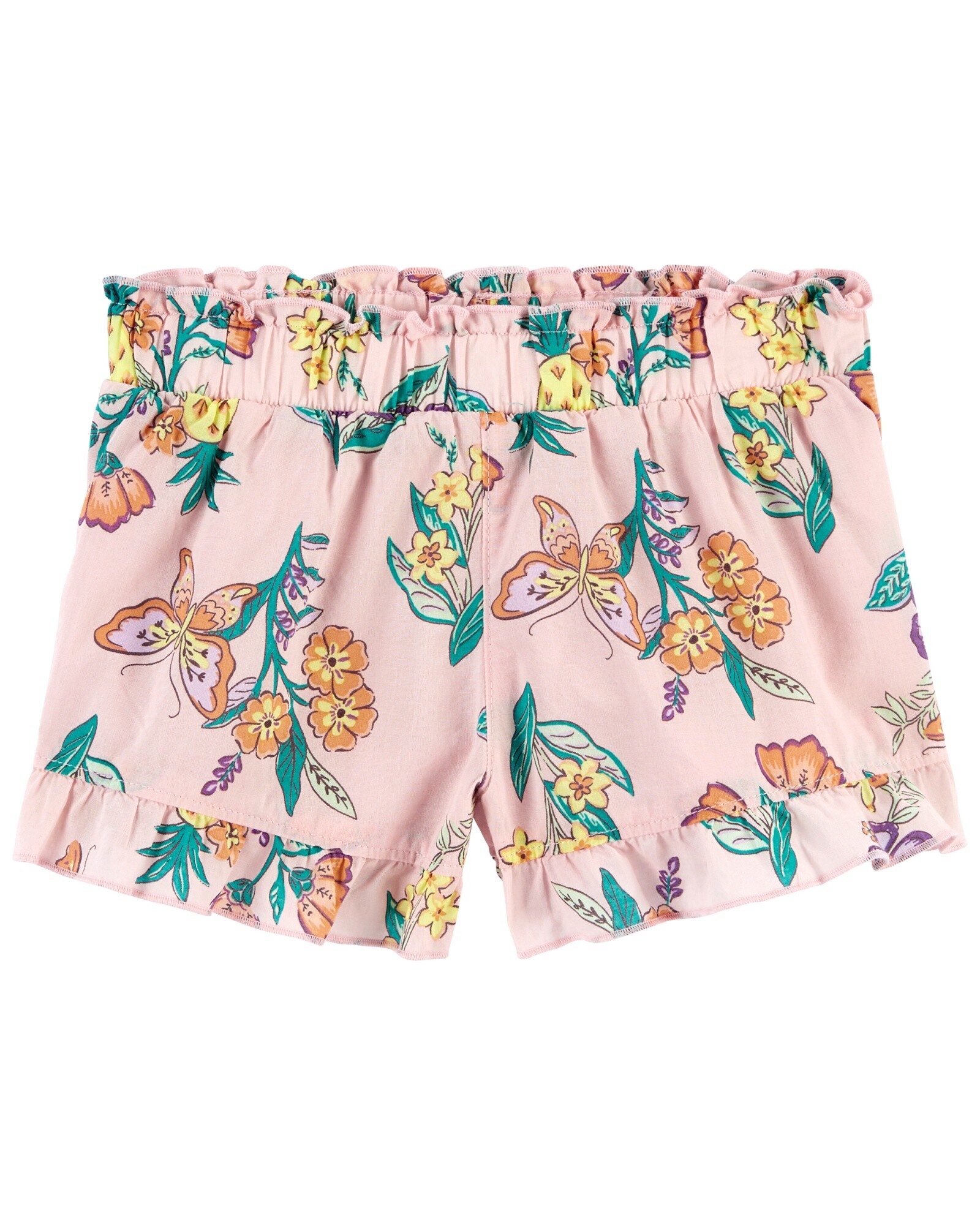 Short de popelina, ribete de volados y diseño floral Sin color