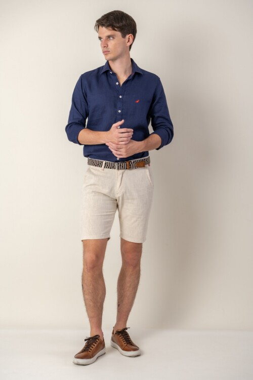 Camisa short collar lino Azul Marino