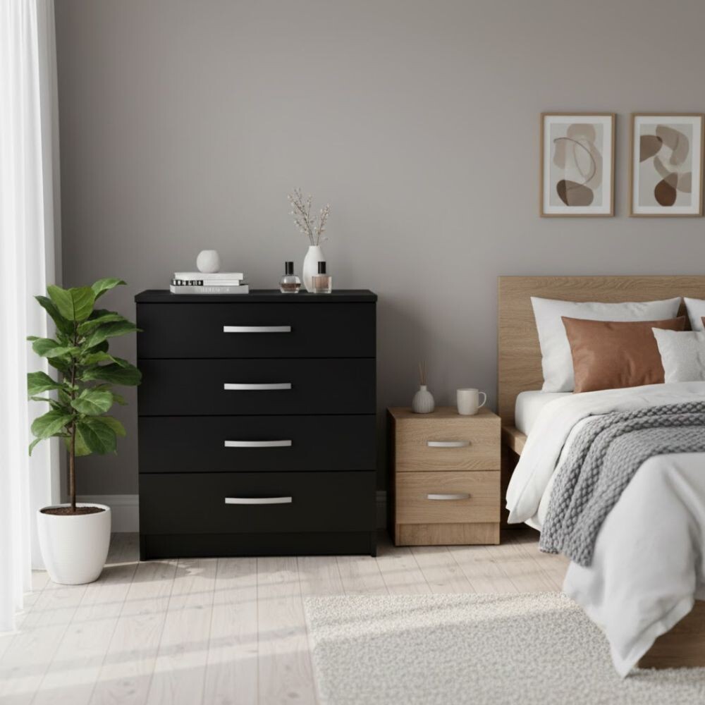 CÓMODA CAJONERA GUARDARROPA 4 CAJONES NEGRO