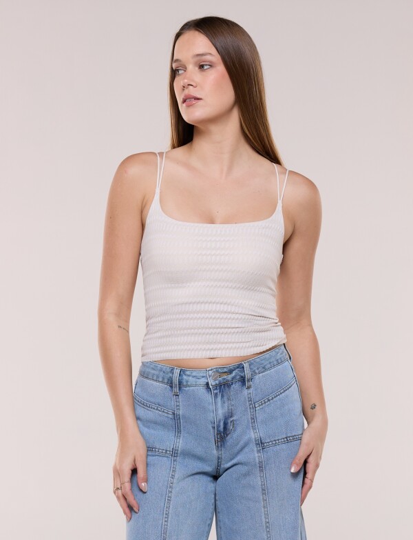 Top Crop Texturado Con Breteles Dobles BEIGE CLARO