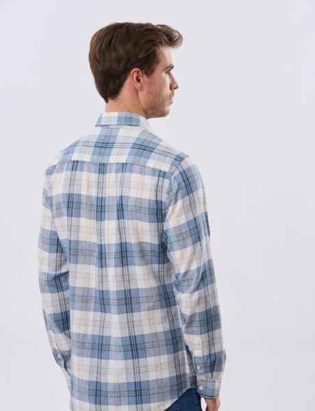 CAMISA CUADROS DE LINO Celeste
