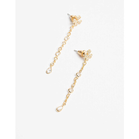 Aros Largos Trébol Bañado En Oro Dorado