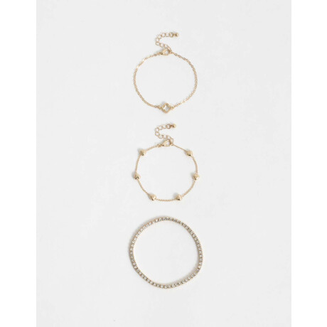 Set De Pulseras Flexibles Con Strass Dorado