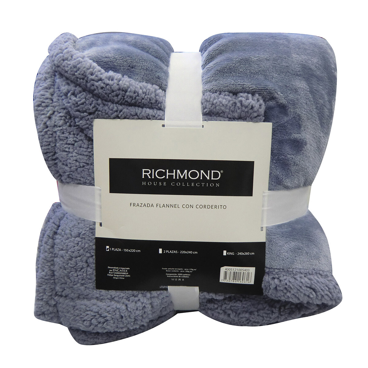 Frazada Flannel con Corderito 2 Plazas Richmond 220 x 240 cm - AZUL PIEDRA 