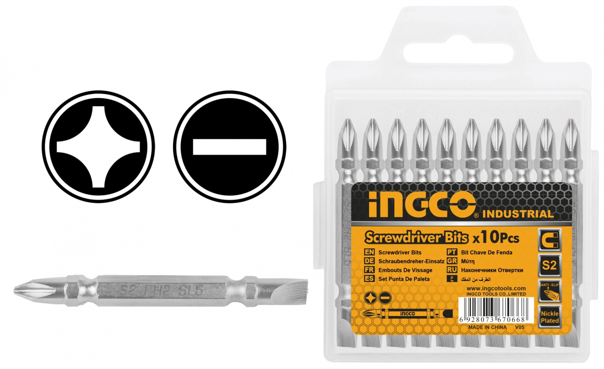 10 PUNTAS ATORNILLADOR CHATA PH2+ SL6.0X1.0 65MM INGCO SDB21HL133 
