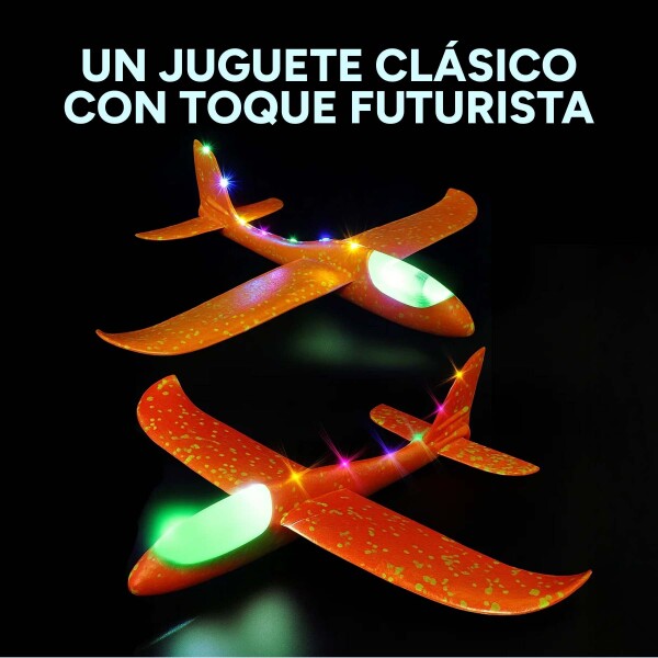 Avion Planeador Cometa Espuma Con Luces Led 48 Cm Lanzable Color Naranja