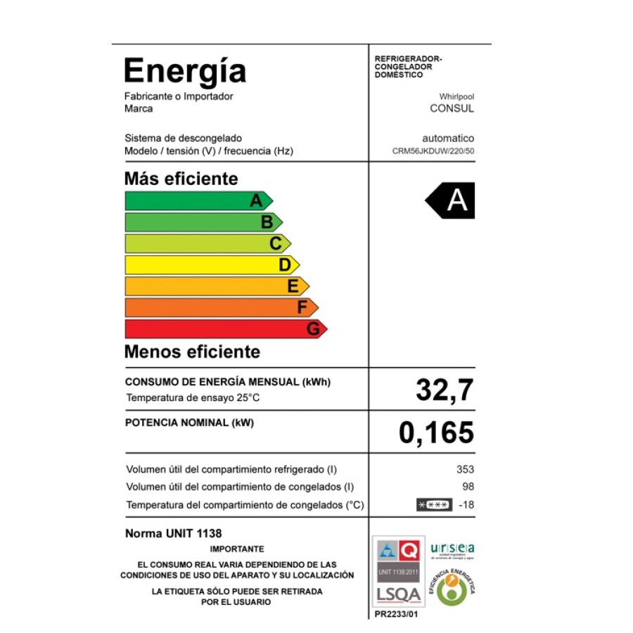 Heladera Consul 479 Lts CRM56JKDUW Heladera Consul 479 Lts CRM56JKDUW