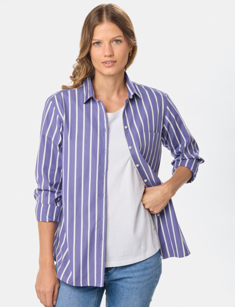 CAMISA A RAYAS DE ALGODÓN Azul