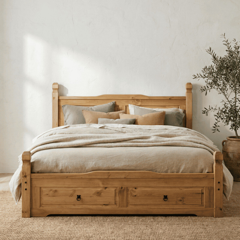 Cama línea mexicana clara con 2 cajones. Cama línea mexicana clara con 2 cajones.