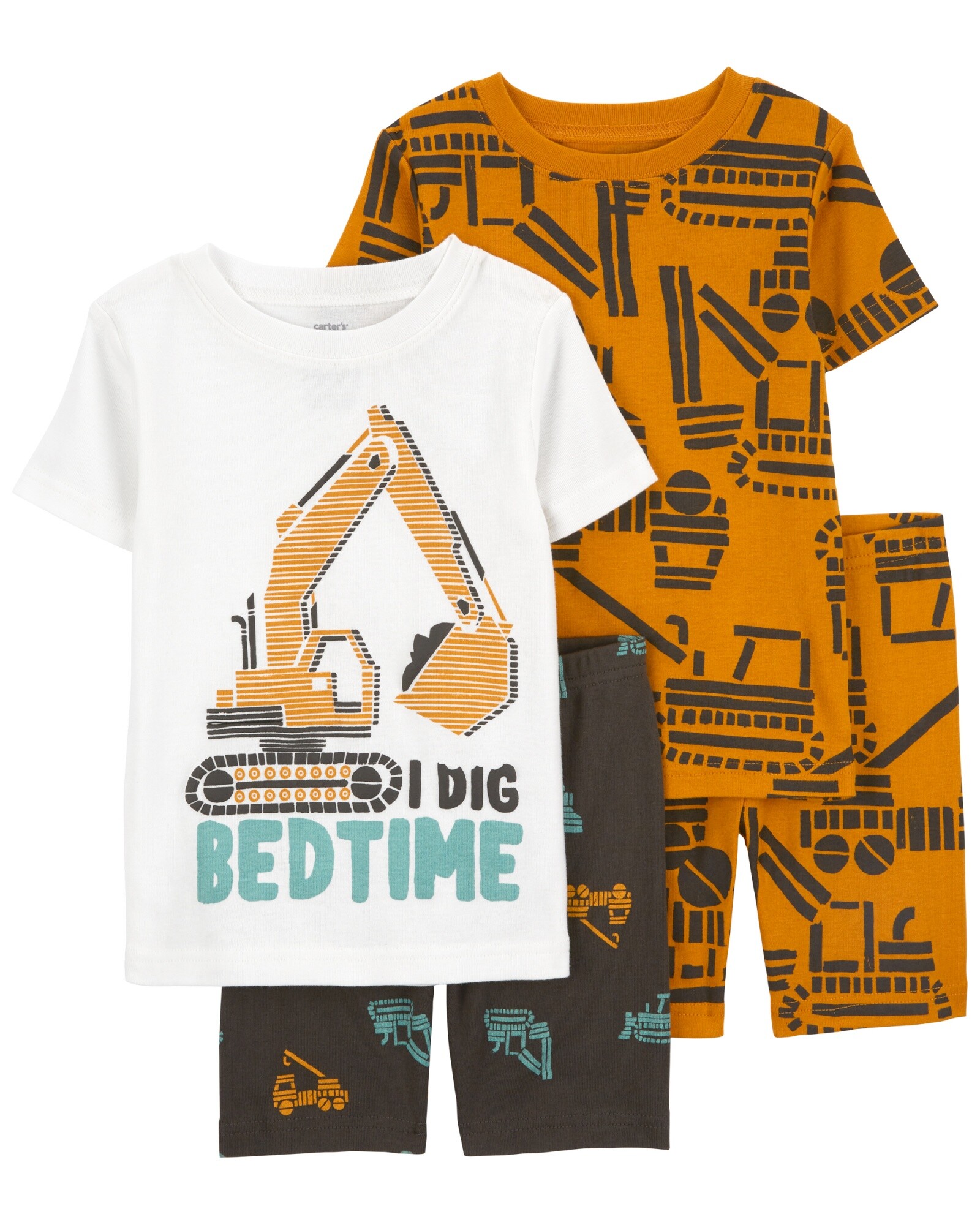 Pijama cuatro piezas de algodón, dos bermudas y dos remeras manga corta diseño construcción Sin color
