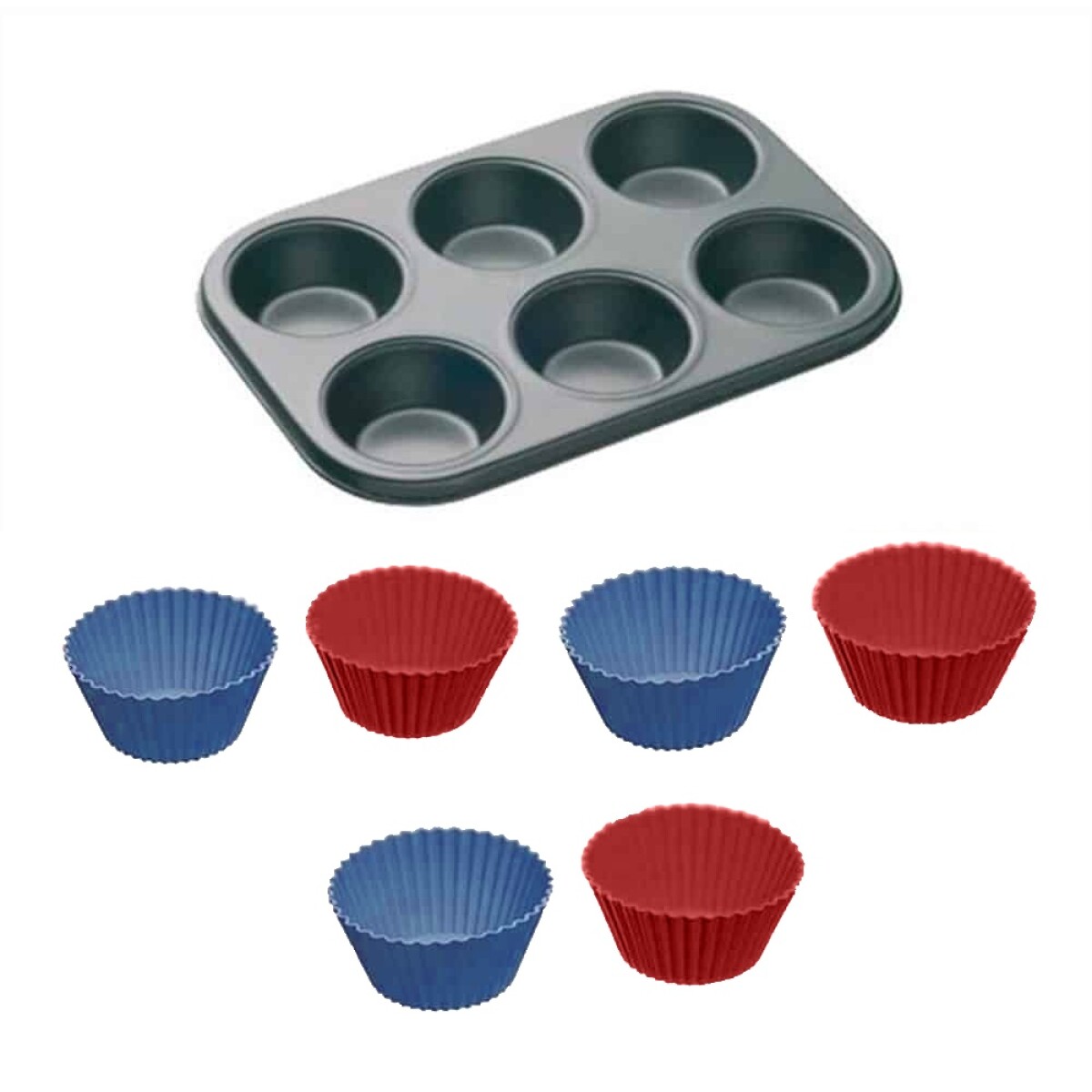 Molde Muffins Para 6 Unidades Incluye Pirotines Silicona - Rojo/azul 