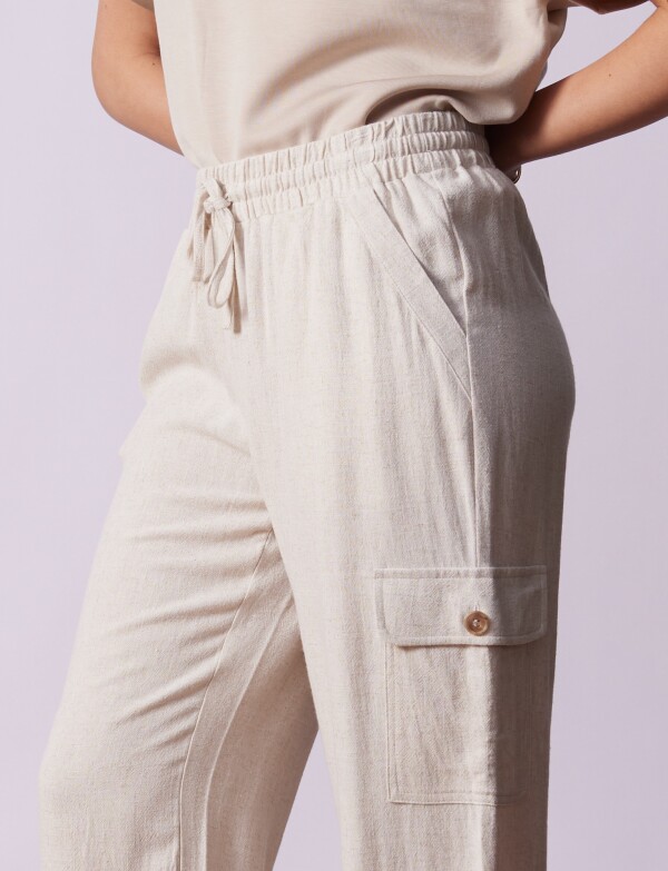 Pantalon Cargo Lino BEIGE CLARO