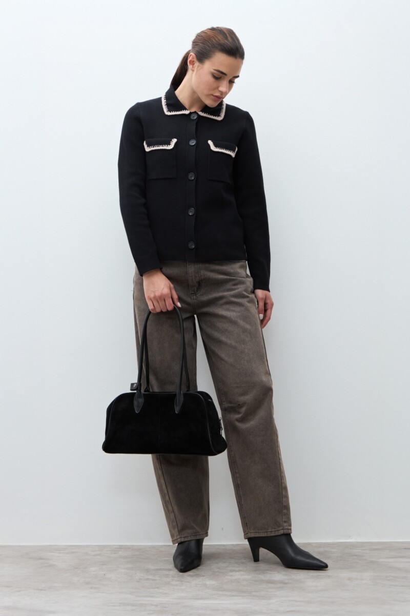 Chaqueta tejida con bordado en contraste - negro 