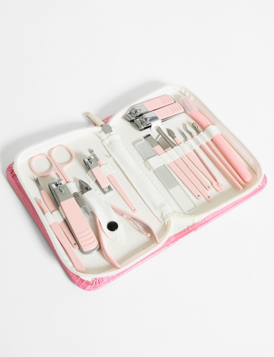 Set manicura acero con estuche - rosa 