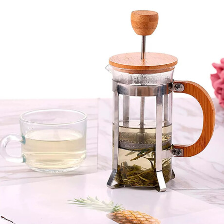Cafetera Tetera Prensa Francesa 800Ml en Acero Vidrio Bambú Natural