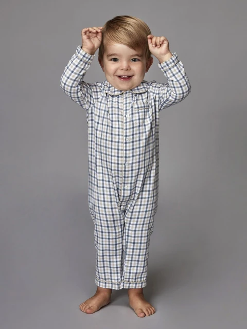 Pijama De Cuadro Vichy Gris Azulado