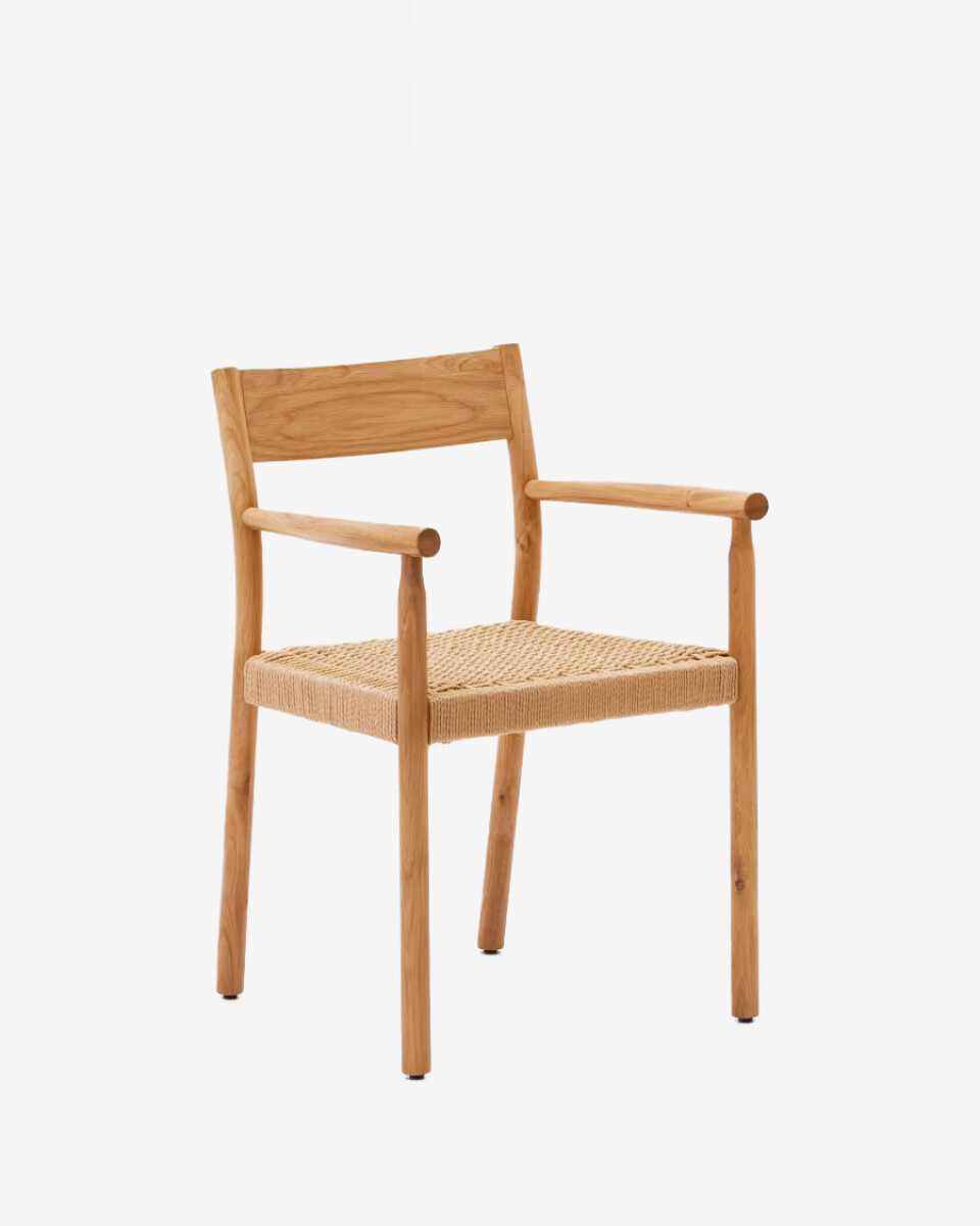 Silla Yalia de madera maciza de roble con acabado natural y asiento de cuerda FSC 100% 