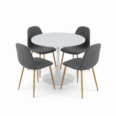 Juego de Comedor Bari Vita – Mesa Redonda con 4 Sillas Blanco y Grafito